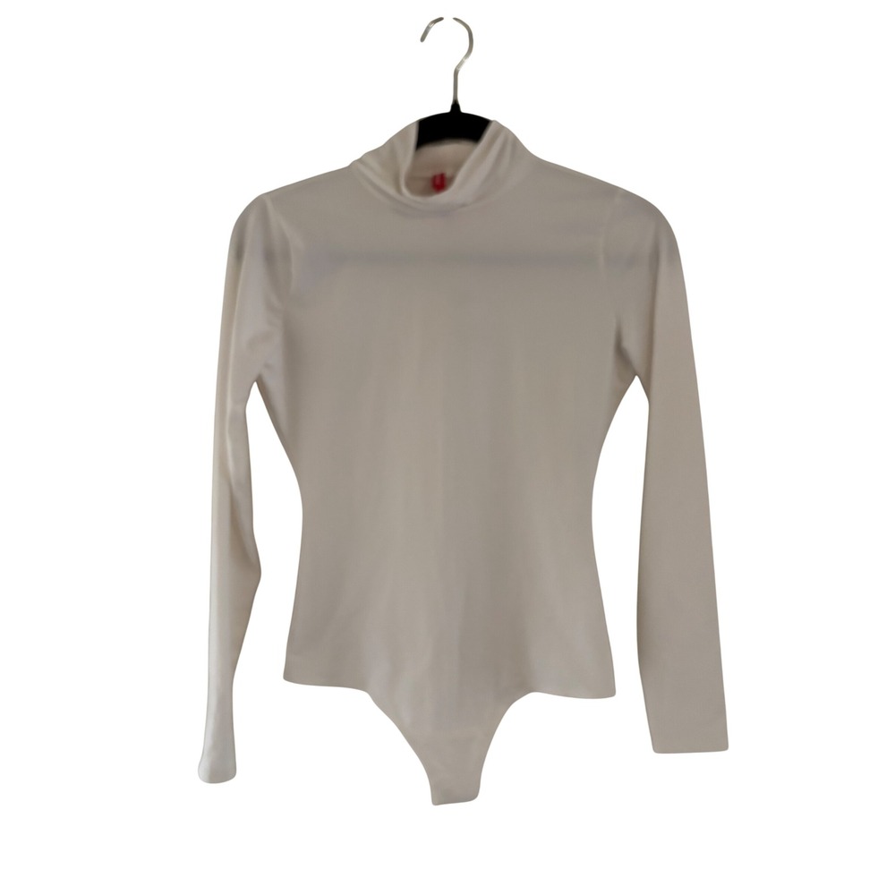 Spanx Suit Your Fancy Long Sleeve Mock Neck Bodysuit White Small